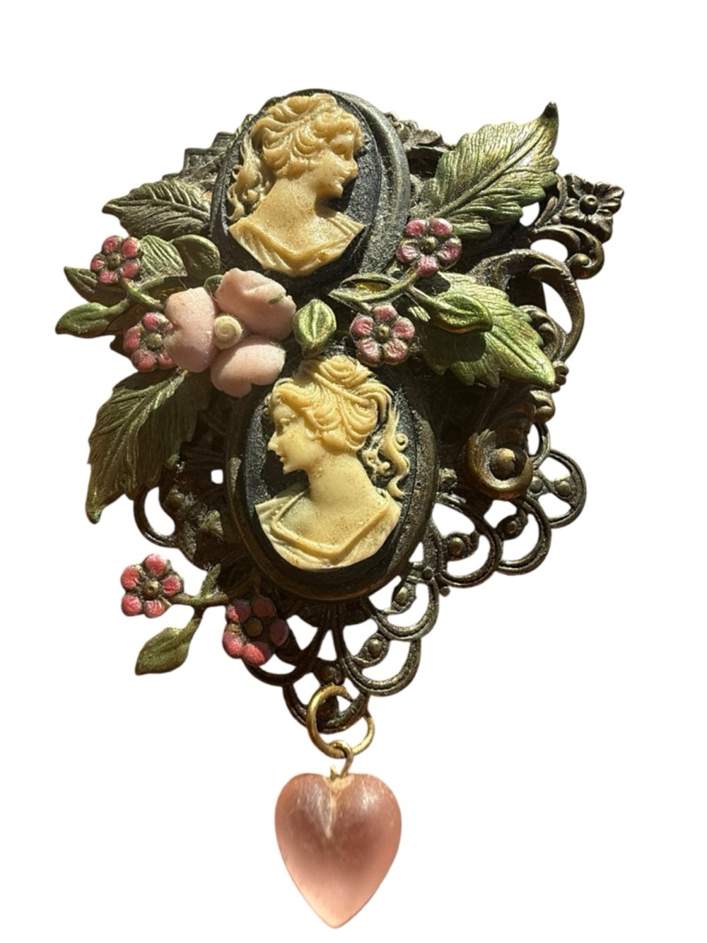 Vintage-Pink Floral Cameo Brooch